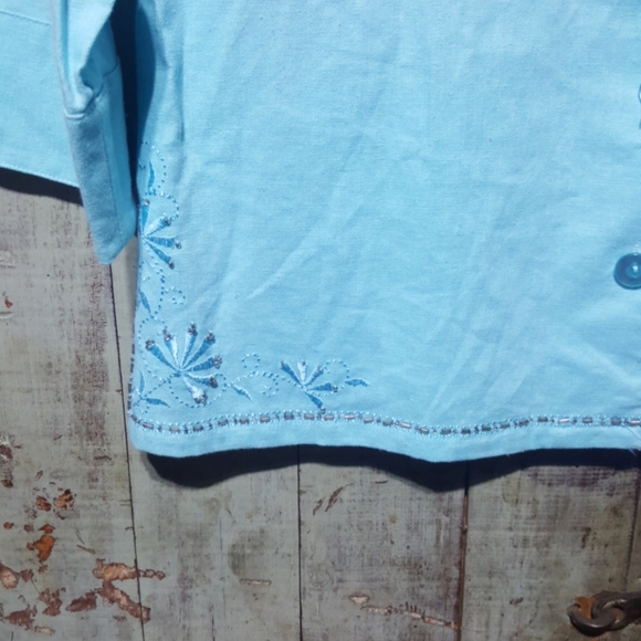 Cropped linen blouse, 3/4 sleeve - Picture 4 of 6